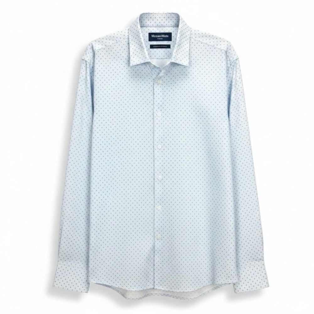 MIZZEN + MAIN LEEWARD Men's CLASSIC NO TUCK Button Down White Blue Size LARGE